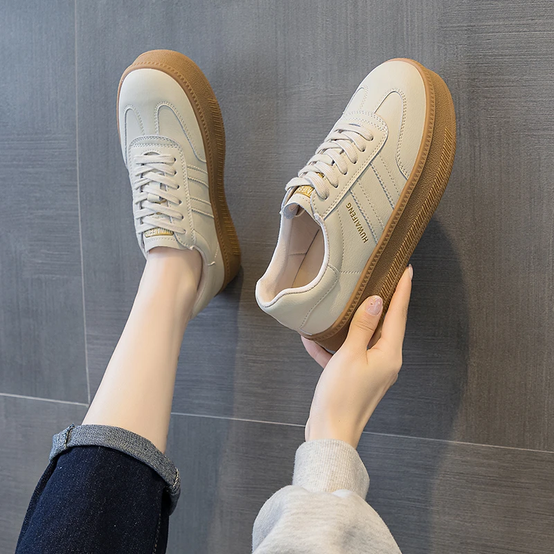 厚底加绒小白鞋女2024秋冬新款韩版真皮百搭休闲板鞋学院风德训鞋