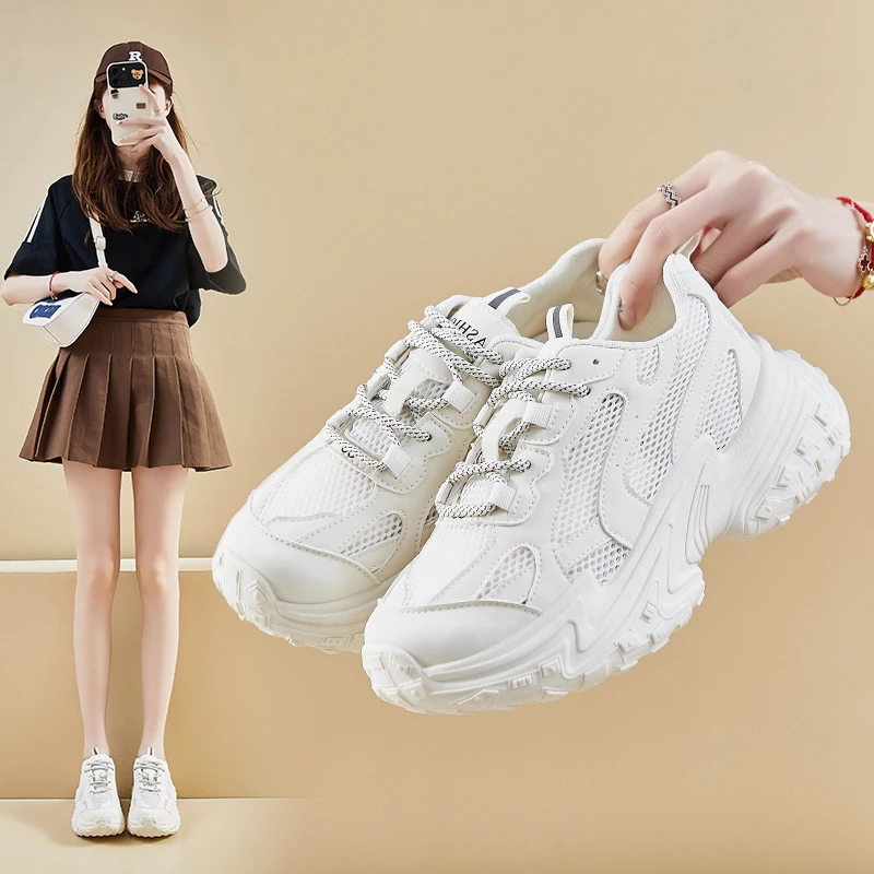 ins潮韩版新款老爹鞋女2024夏季运动休闲网面透气增高FB9902//C