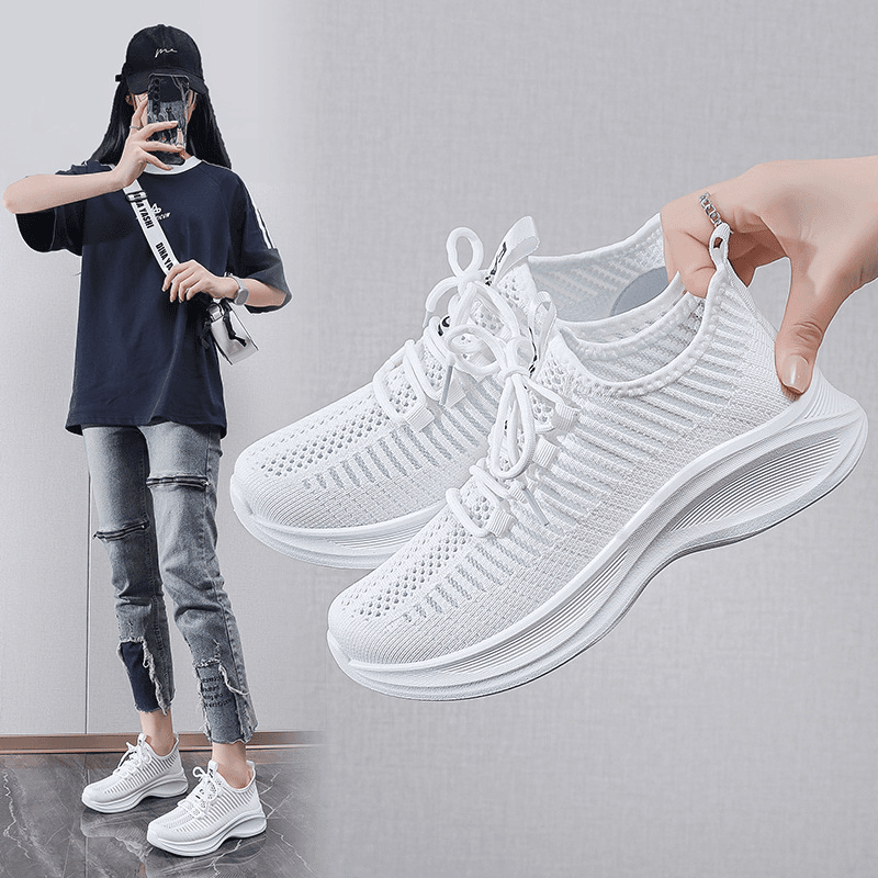 新款夏季透气运动鞋网面休闲轻便减震女鞋防滑跑步软底F989//C