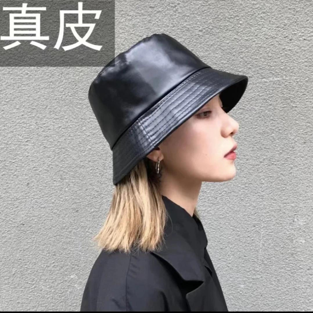 真皮帽子女士渔夫帽韩版百搭遮阳新款秋冬季盆帽户外时尚绵羊皮潮