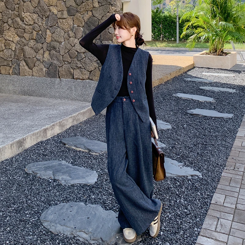 盐系轻熟风西装马甲时尚套装女2024年新款气质高级感阔腿裤两件套