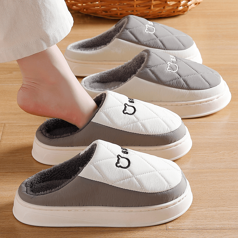 防水棉拖鞋男士秋冬季室内家居厚底踩屎感防滑保暖软底拖鞋女家用