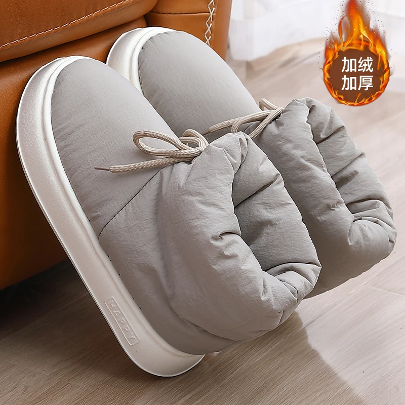 男士加绒加厚棉拖鞋冬季2023新款高帮可调节羽绒布防水防滑雪地靴