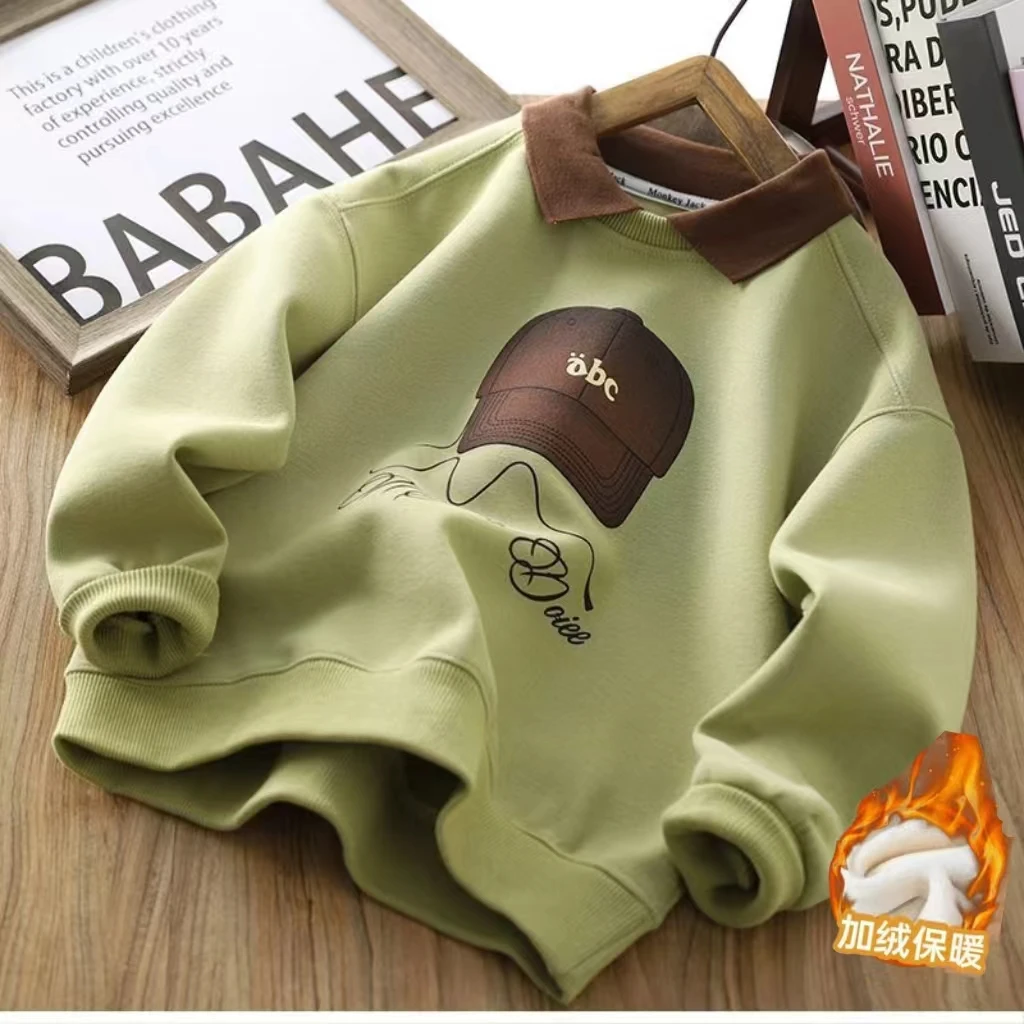 【加绒/不加绒】棉POLO衫帽子款~儿童新款韩版时尚卫衣萌娃冬装SY