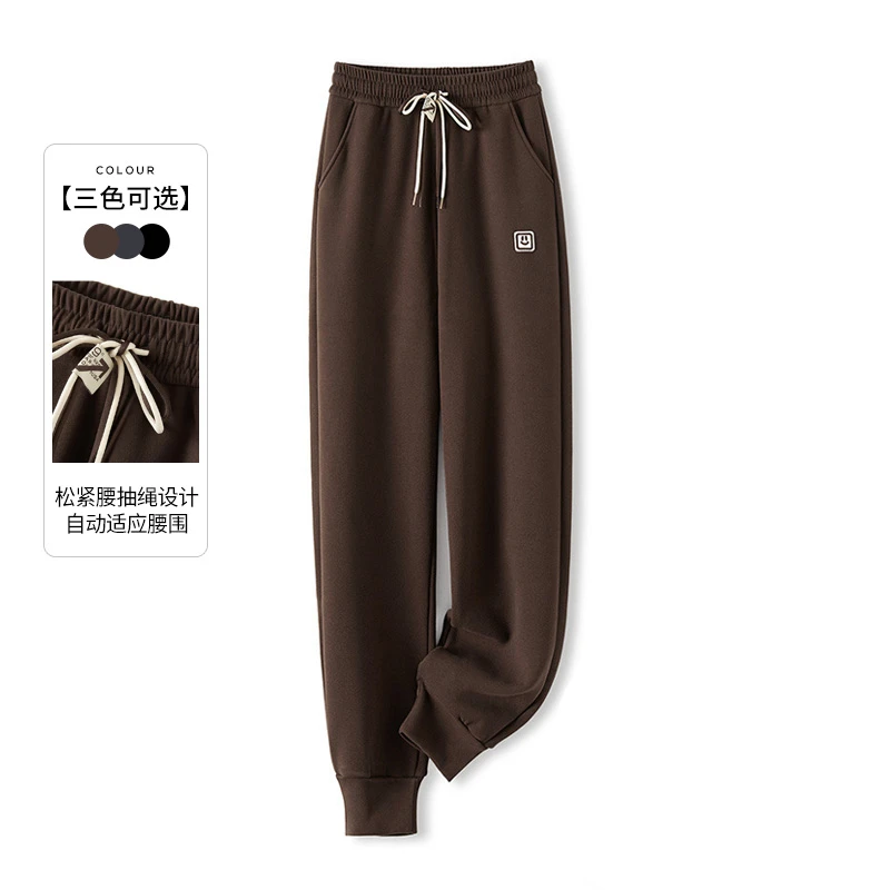 她池2024冬装女款气质服装松紧高腰显瘦束脚加绒休闲裤T34X4787K