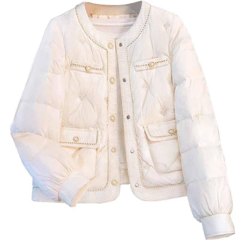 丝柏舍2024冬装新款女长袖小香风外套短款90绒好羽绒服S43B4891Y