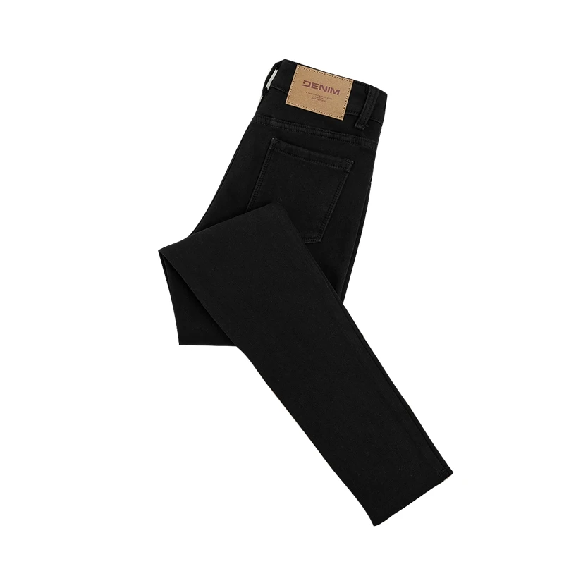 她池2024冬装新款女时尚纯色显瘦小脚裤加绒修身牛仔裤T34H4699K