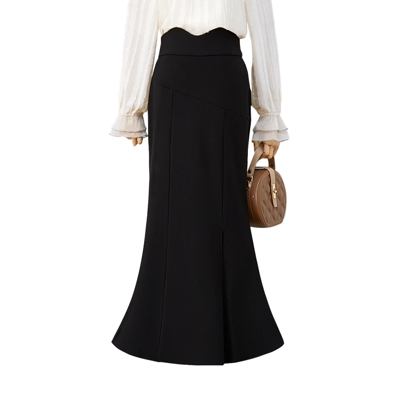 她池2024春装新款女装立体收腰鱼尾中长包臀高腰半身裙T33Z3516B