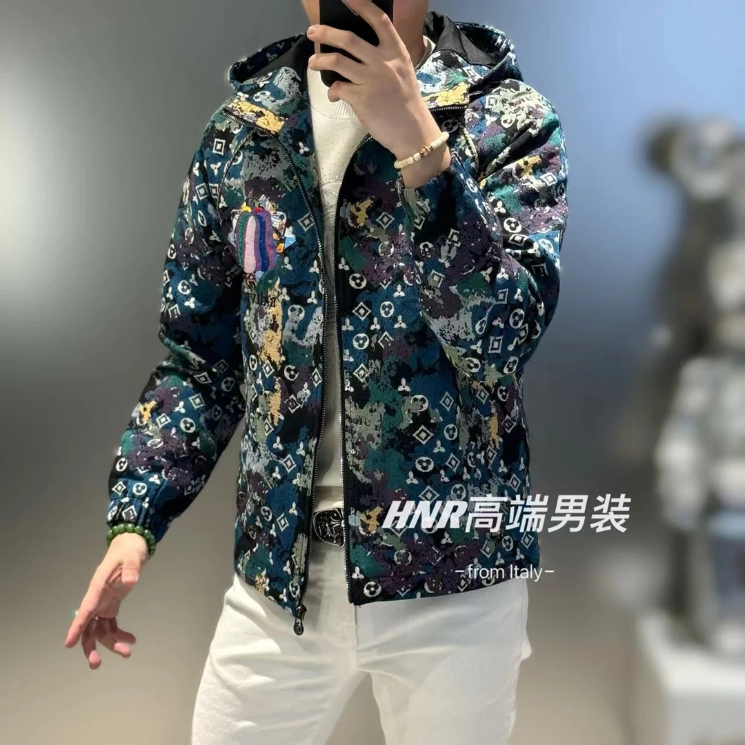 彩绘南瓜图案新款高端男士秋季时尚休闲百搭拉链连帽夹克15802