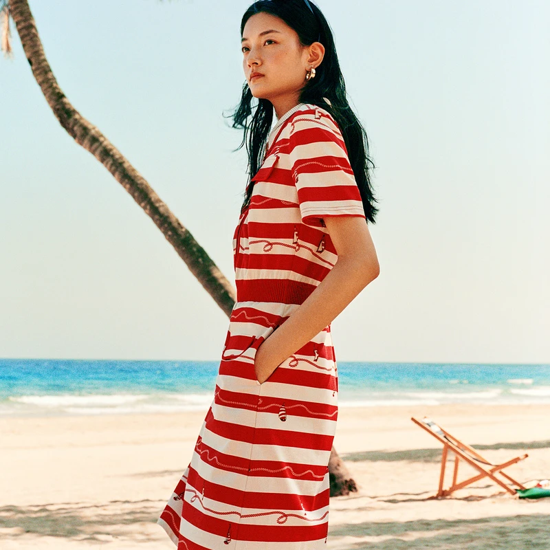XII BASKET十二篮25年夏定制明快条纹女印花polo连衣裙7C65205420