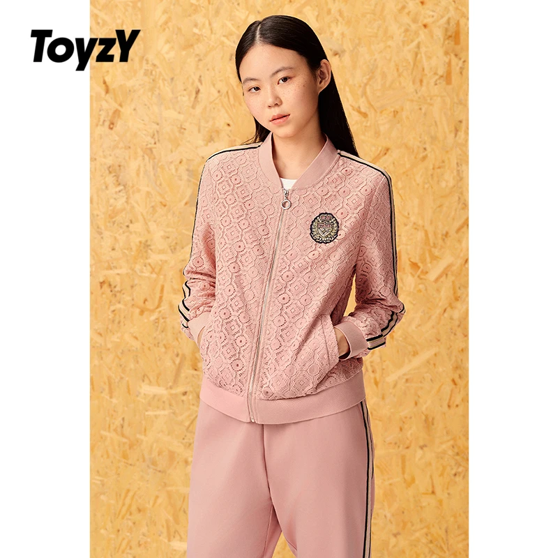 ToyzY24秋新款精致蕾丝提花粉色棒球服外套ZC64360020