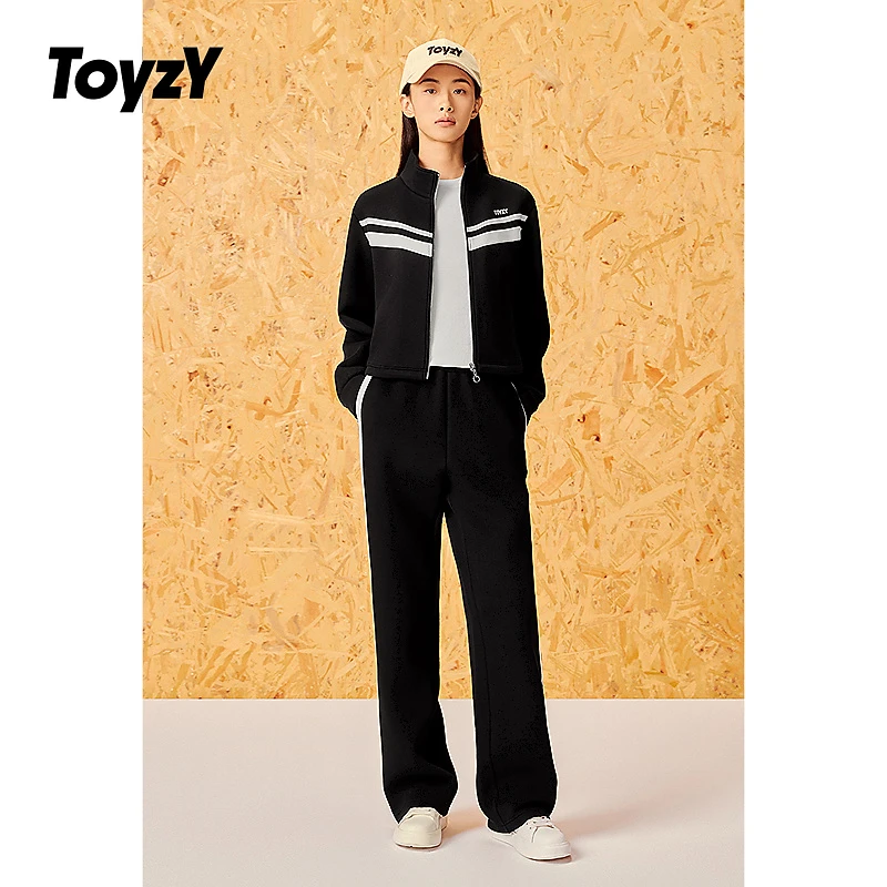 ToyzY24秋新款黑白撞色空气层运动休闲直筒长裤ZC34320600