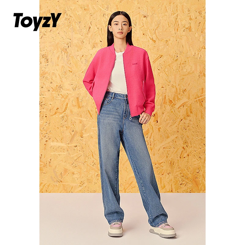 ToyzY24秋新款芭比粉针织羊毛宽松棒球服外套ZC34310250