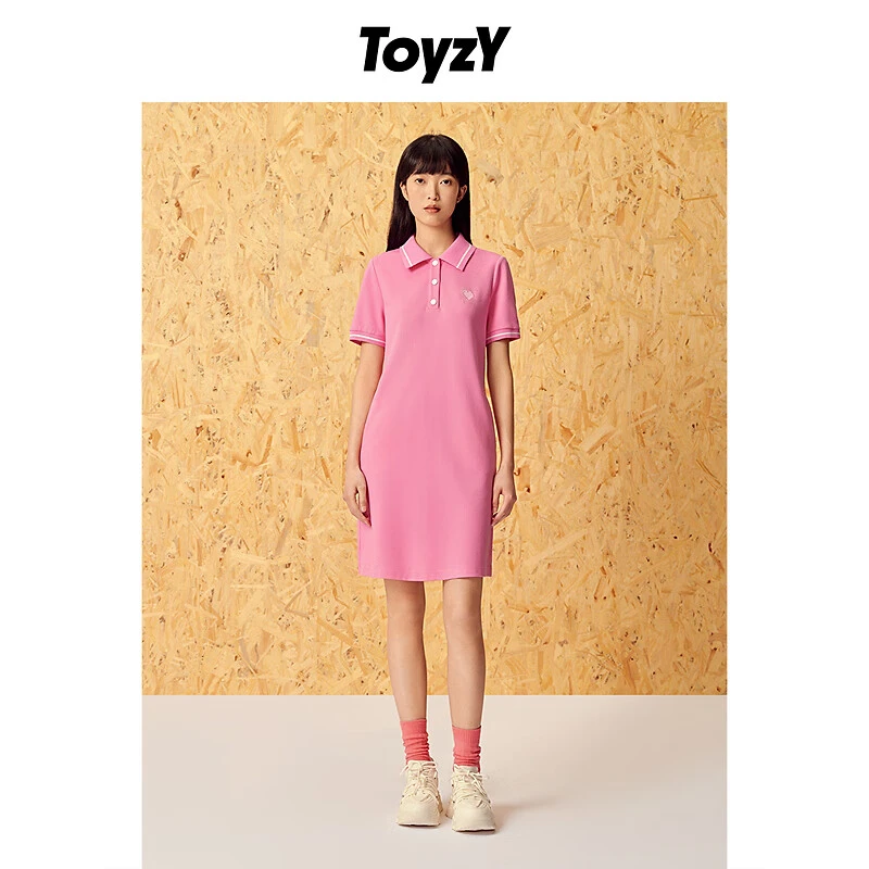 ToyzY夏新款莫代尔烫钻刺绣粉色微收腰Polo连衣裙女ZC34205080