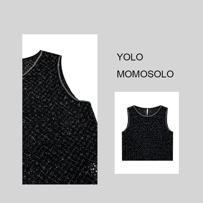 MOMOSOLOYOLO清仓专属•星辰大海•黑色午休轻奢闪亮背心M90075