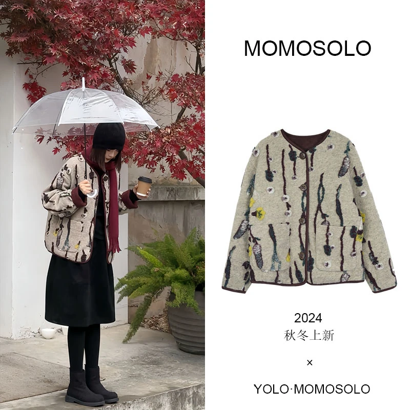 MOMOSOLO清仓专属•木兰•立体花朵圆领短羽绒服时尚洋气冬YM359