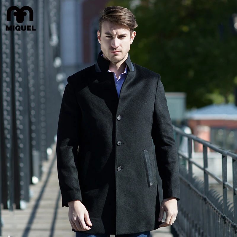米盖尔商务休闲立领毛呢大衣修身外套上衣中青年简约保暖春秋防风