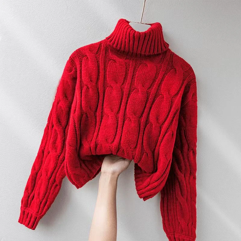 韩系慵懒风秋冬2025打底高领短款镂空毛衣女慵懒风设计感宽松上衣