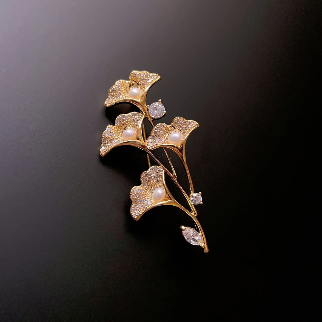 高雅银杏叶领针百搭大气时尚法式优雅重工气质轻奢金色胸针