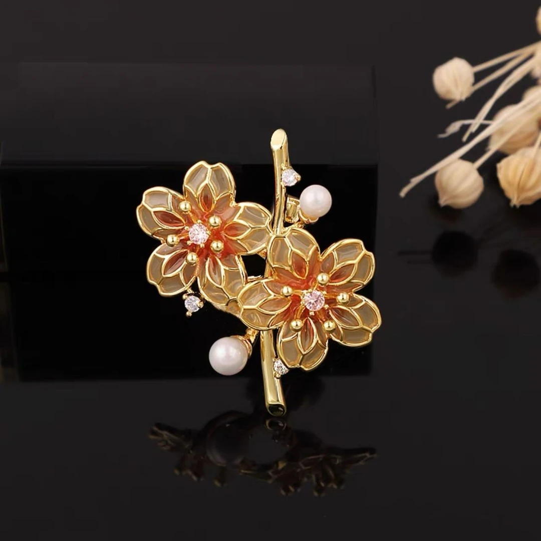 铜合金珐琅胸针铜合金珐琅胸针胸花樱花朵朵胸针轻奢