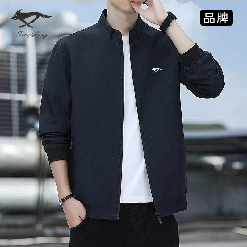 7匹男士断码狼春季新款立领夹克纯色潮流韩版百搭中年休闲男外套
