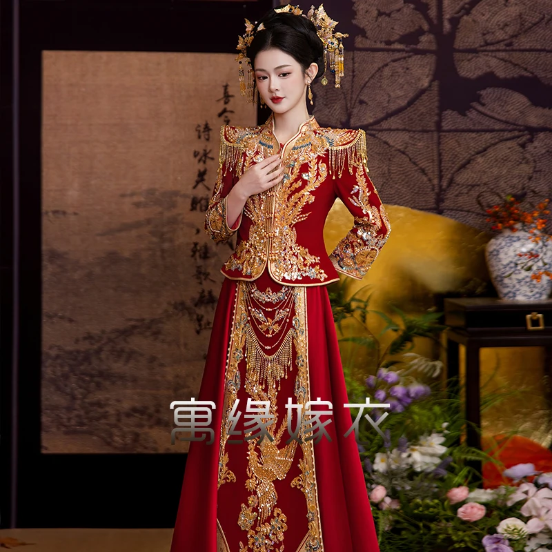 2025丝绒秀禾服新款高端显瘦新娘礼服敬酒服春季出阁礼服中式嫁衣