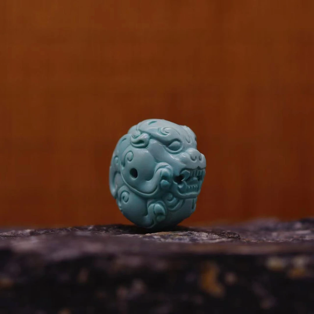 原矿绿松石手工雕刻玉化貔貅扣子配单圈diy百搭多用款顶珠尾珠