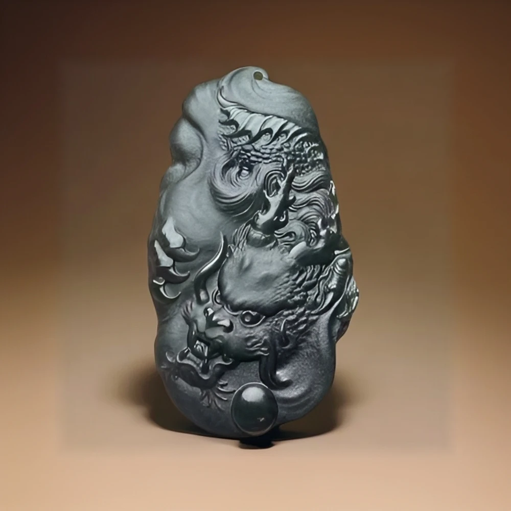 和田玉青玉随行龙牌吊坠双面精雕龙行天下挂坠