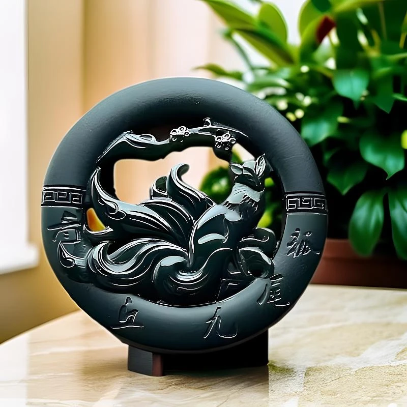 和田玉青玉九尾狐吊坠双面精雕镂空工艺九尾狐玉坠时尚精美男女款