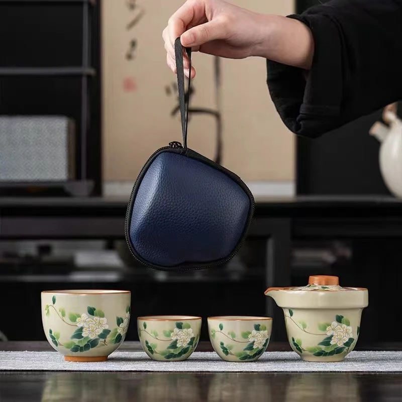 岑汝山茶花旅行套装车载露营户外旅游陶瓷便携式1342