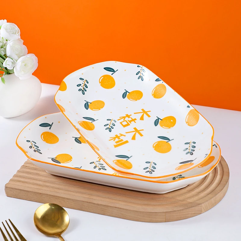 【清仓福利】2只装12英寸大吉大利陶瓷釉下彩大号方形蒸鱼盘烤鱼盘