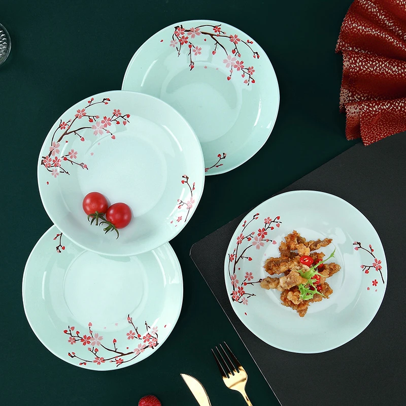 4只装7英寸色泥青瓷梅花轻奢创意家用陶瓷釉下彩炒菜盘饭盘