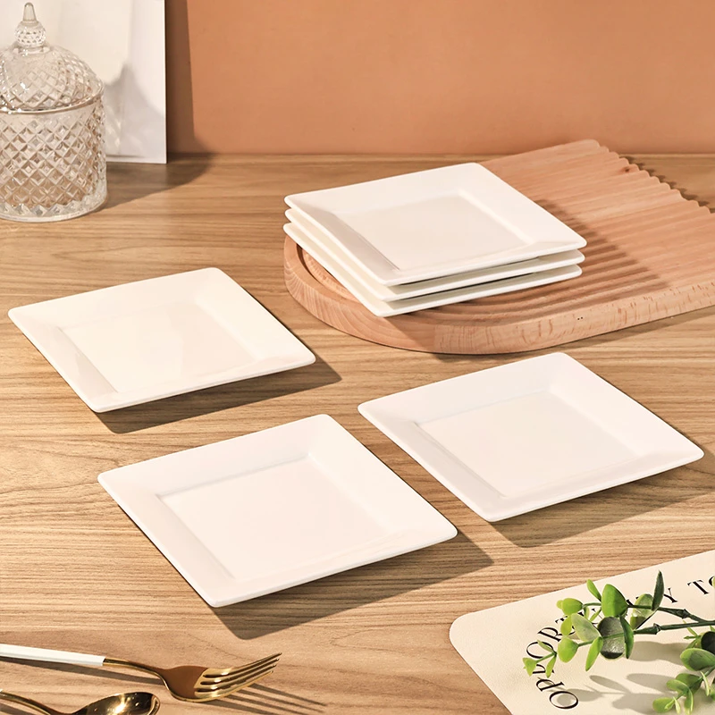 正方6英寸6个盘装家用陶瓷简约纯白创意斜口釉下彩饭盘