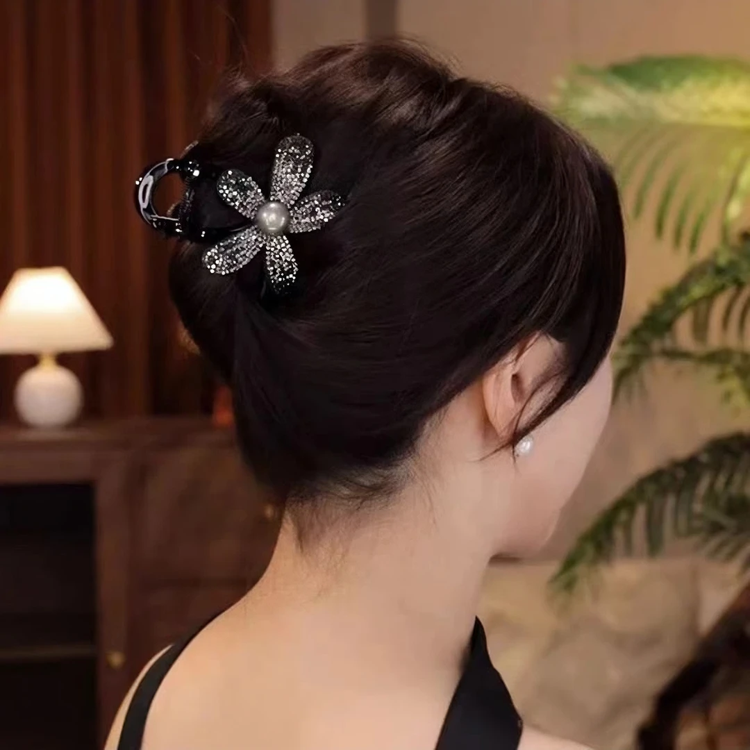 星光闪闪精致满钻花朵小抓夹夏季新款高级感鲨鱼夹优雅气质头饰