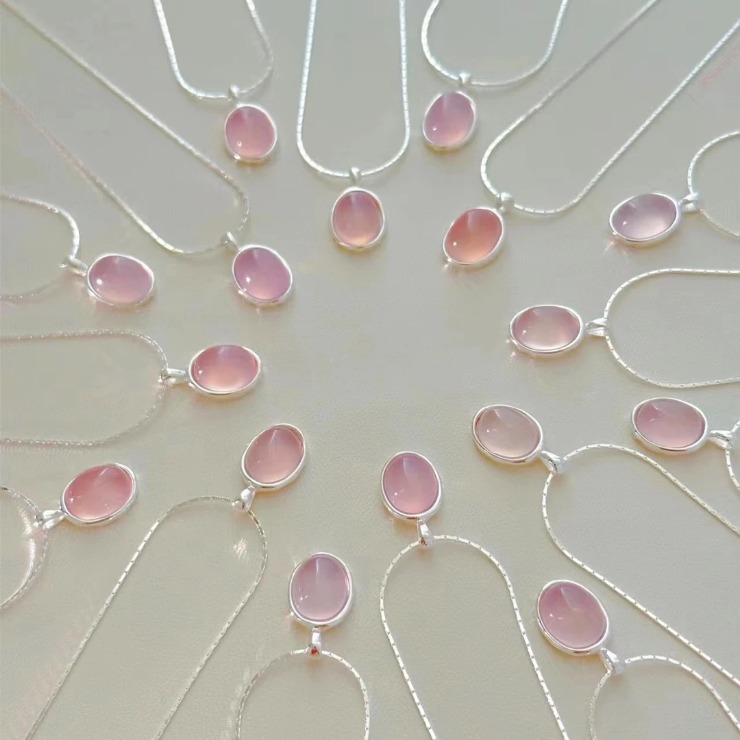 粉色草莓晶项链少女百搭气质时尚简约925银