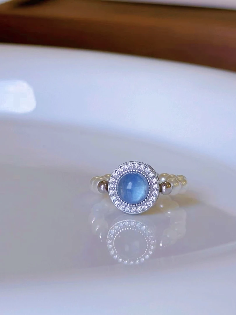 水星记复古轻奢海蓝宝气质珍珠戒指弹力可调节时尚