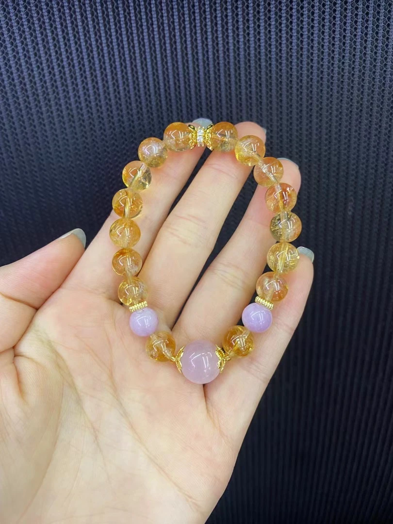 设计款天然黄阿塞水晶手串时尚气质黄色百搭