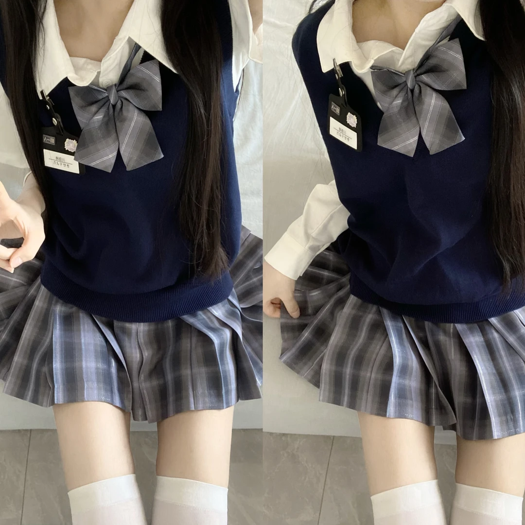 原创v领套头JK毛衣【斗罗】制服背心马甲无袖薄款纯色女学生针织衫