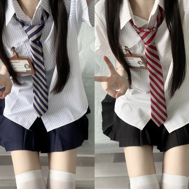 川岛琦原创条纹夏季原创衬衫学院风套装学生百搭日系【律动莫兰迪】