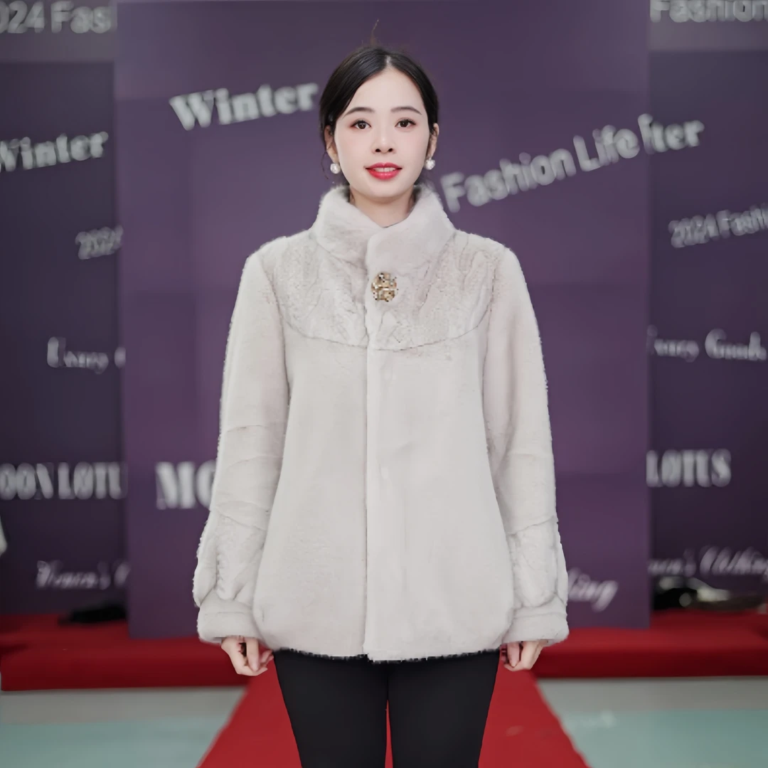 优质精选】1090时尚百搭洋气气质冬季休闲皮毛一体显瘦上衣女外套