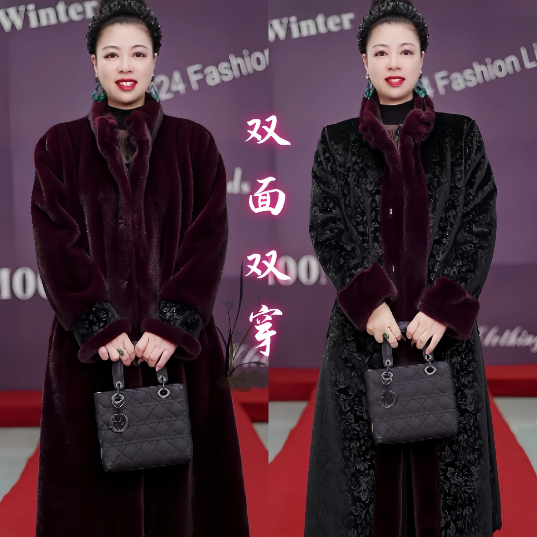 「优质精选」2024冬季海宁高端双面双穿皮毛一体女貂毛大衣 9135