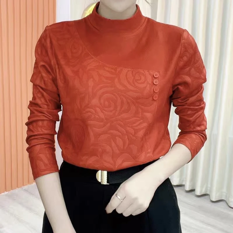 2411时尚加绒保暖网红洋气半高领百搭秋冬长袖打底衫