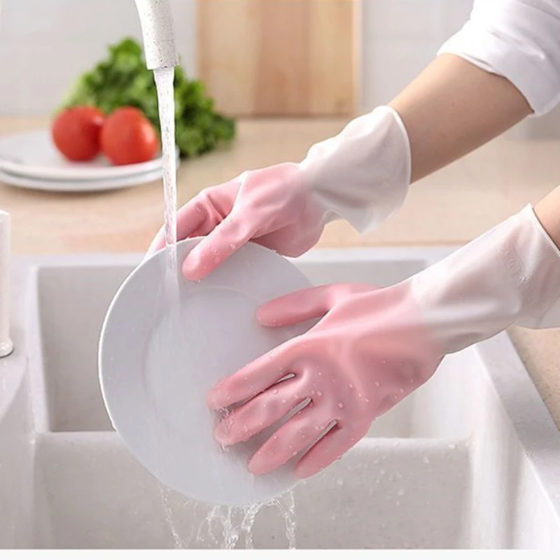 新款耐用耐磨四季洗碗手套女厚款防水家务厨房洗菜洗衣服橡胶乳胶