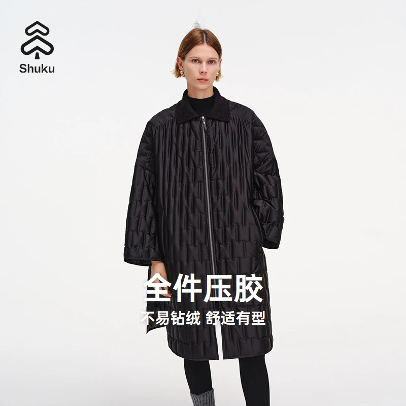 舒库棉服女复古oversize廓版鹅绒服长款设计感外套