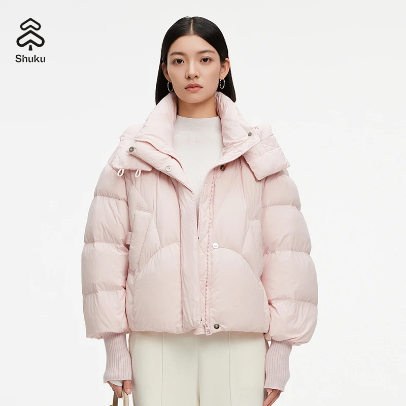 舒库羽绒服女款2024秋冬季保暖连帽鸭绒服短款休闲气质外套