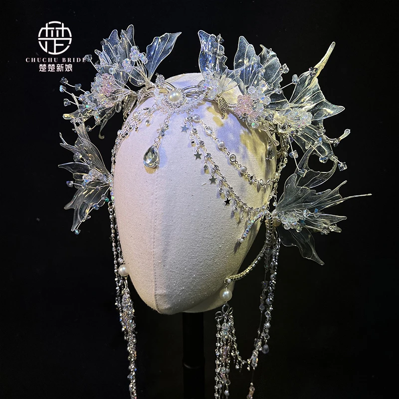 新娘头饰超仙美人鱼长流苏发饰古风汉服人鱼妆写真拍照个性饰品女