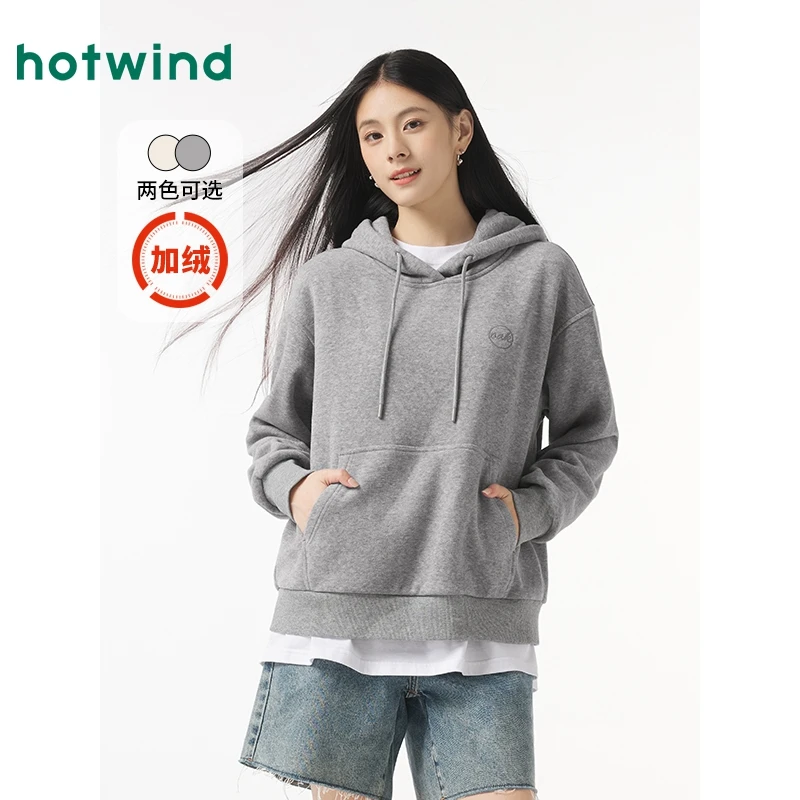 热风2024年冬季新款女士绒感连帽卫衣美式版型加厚卫衣F20W4405