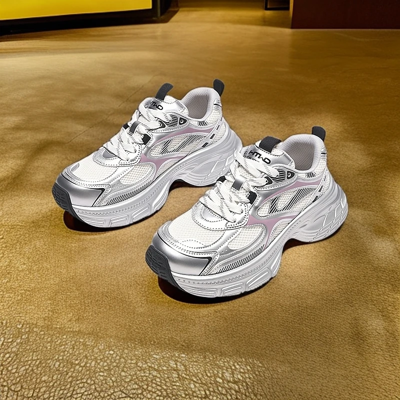 热风2024年秋季新款网面透气老爹鞋女士时尚休闲增高鞋H42W4349