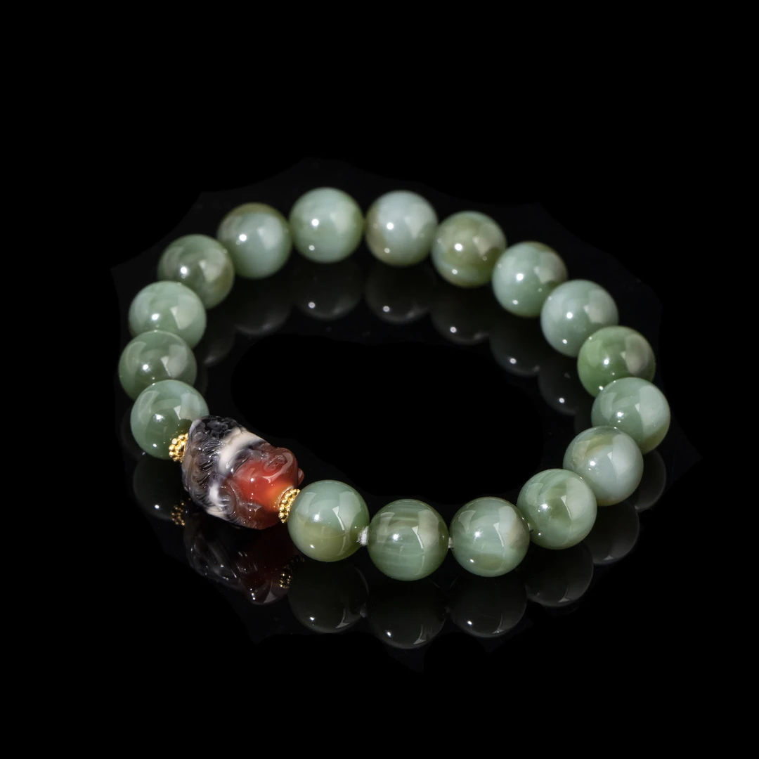 K员格格LRTT07/和田玉糖粉青碧玉三色猫眼手串（多样性发）