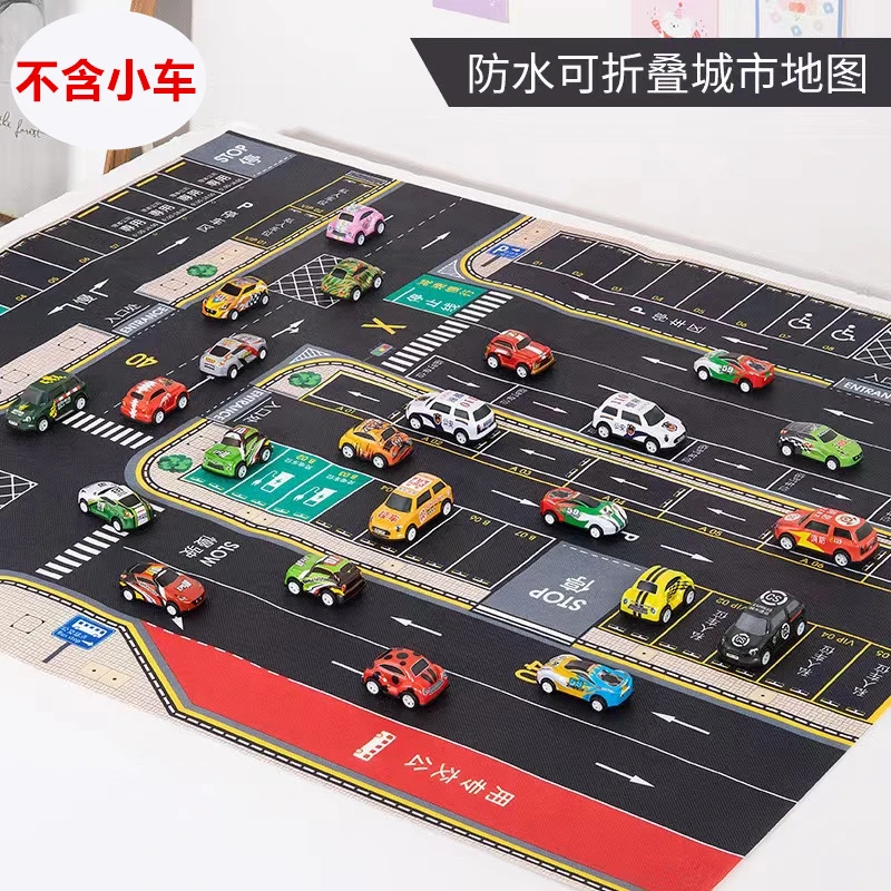 网红合金金属回力车城市赛道地图停车场软垫小朋友益智儿童玩具车